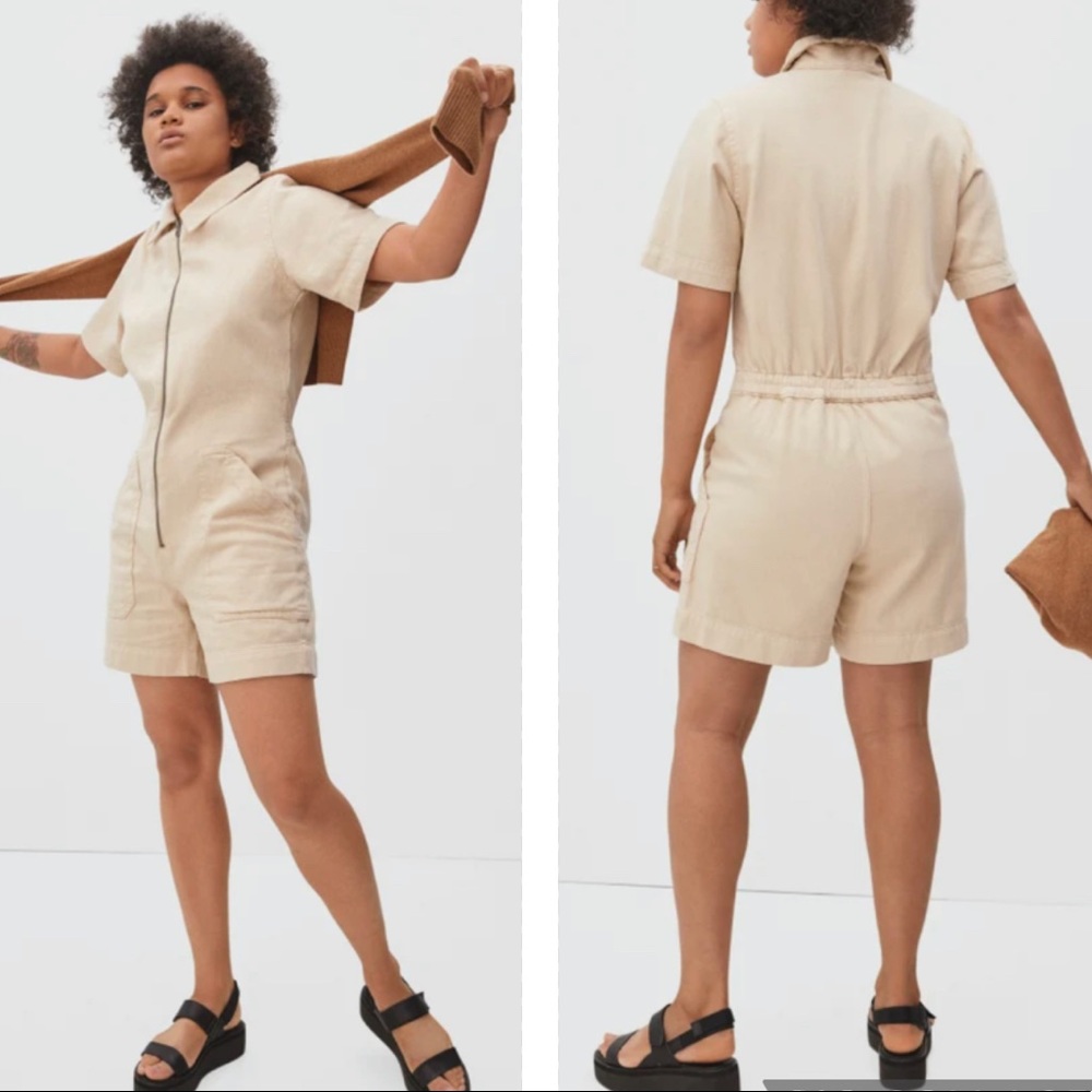 Everlane Denim Short Coverall in Dune Size 2 NWT